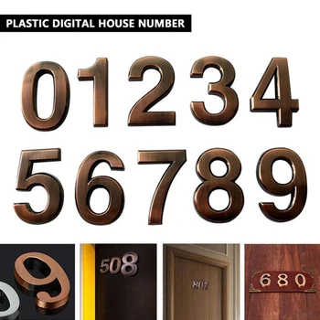 1 бр. Бронзова 3D стикер с номер 0-9, покритие 5 см, метална врата на сградата, Адрес, Номер на етаж, стикер за апартаменти на хотела, знак, знак