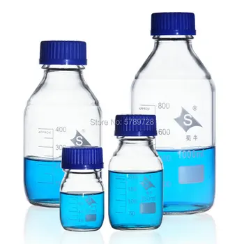1 бр. капацитет 100/250/500/1000 мл Стъклена бутилка за реактиви с тъмно син капак на винт, медицински лабораторни прибори за химия