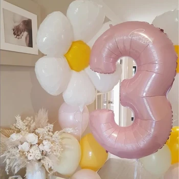 1 Комплект балони на тема бели маргаритки за детски рожден ден, украса за партита, фольгированный топка, 40 инча, регистрационния номер на топка, интериор за детската душа