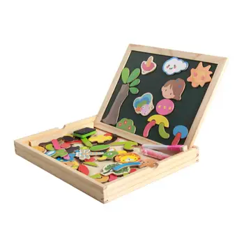 1 Комплект дървени пъзела, упражнения за развиване на креативност, играчки за рисуване, дървени пъзели, магнитна дъска за рисуване, детска играчка