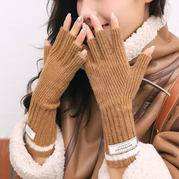 1 Чифт стилни женски ръкавици с текстура на ивици, зимни ръкавици с полупальцами, запазването на топлина, гъвкави велосипедни ръкавици