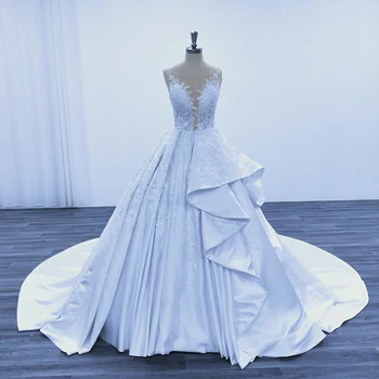 100% Реални снимки, перли, блестящи апликации, атласное бална рокля, сватбената рокля Vestidos De Новия