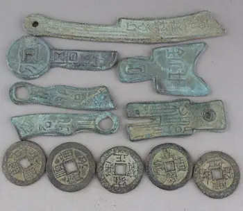 11 бр. китайски подбрани редки монети с древните ножове + други древни парични монети