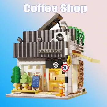 1116 бр., архитектура и интериор в японски стил, гледка към улицата, строителни блокове, тухлена играчка, модел кафене със светлина, детски подарък, подарък led