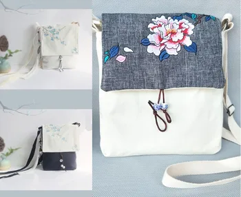 1бр ретро бродерия на цвете, ръчно изработени Платно Малка чанта през рамото ми чанта Студент Ежедневно Открит Кроссбоди за жени, Подарък за момиче