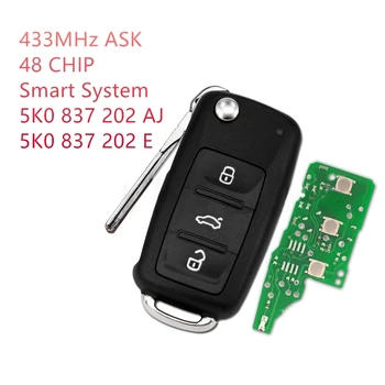 2 бр./лот Ключ 2008-2015 Jetta, Tiguan Polo 3-бутон ASK434 Mhz без ключ Smart Key 48CHIP 5K0 837 202 AJ HU66 (вторичен пазар)