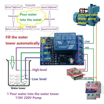 2 в 1 Помпа за наливане на водата, автоматичен контролер DC12V, сензор за ниво на течността, ключ, релеен модул за маслото на аквариума Waterhouse