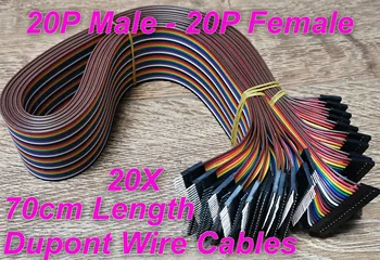 20 бр Жично кабел Dupont дължина 70 см, 20 броя от щепсела до 20 броя от щепсела от стъпка 2.54 мм