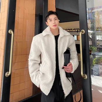 2022, зимно палто с кожа ревера в корейски стил, якета за мъже, ежедневното свободно топло меховое палто с цип, M-XL