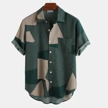 2022 Лятна мъжка риза с къс ръкав, извънгабаритни реколта ризи на райета, мъжки градинска облекло, спално бельо, памучни дишащи блузи, мъжки ризи