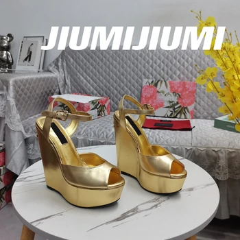 2023 JIUMIJIUMI/ най-Новите летни Пикантен дамски сандали от лачена кожа с катарама и каишка, Сандали На платформа и ток, обувки с асансьор, Ephesus Feminina