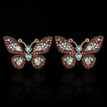 2023 Модни Обеци-Пеперуди, Два Цвята Обеци-Пеперуди, Цветни Бижута И Изделия От Цирконий, Вечерни Дамски Аксесоари, Обеци-Пеперуди