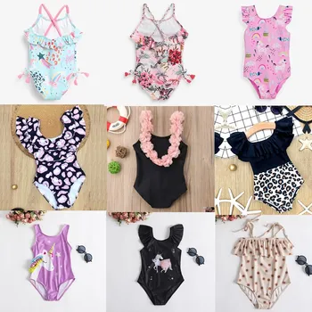 2023 Нов бански костюм с принтом за малки момичета на 1-5 години, сладък летен плажен едно парче бански костюми, облекло за плуване за момичета