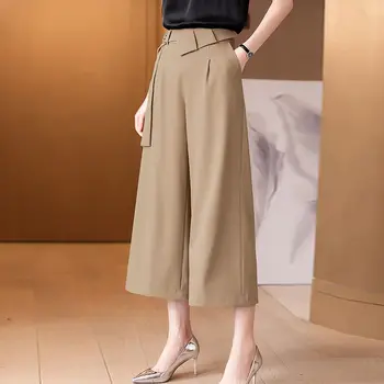 2023 Нови пролетно-есенни женски корейски елегантни обикновена дълги Панталони, модерни ежедневни свободни широки Панталони с висока Талия, Върхове D106