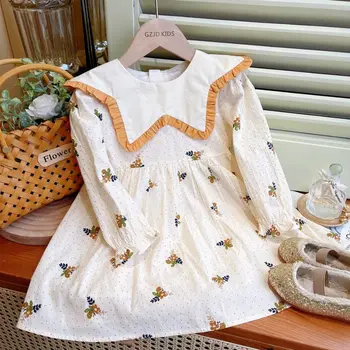 2023 Пролетно-есенни дрехи за момичета с принтом за рожден Ден, детски рокли принцеса с голяма яка за момичета, детски празнична облекло