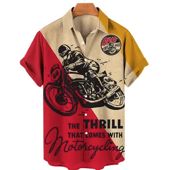 2023 Реколта мотоциклетни хавайски ризи, мъжки ризи за почивка на плажа, ризи големи размери, ризи с къс ръкав, футболни ризи за мъже