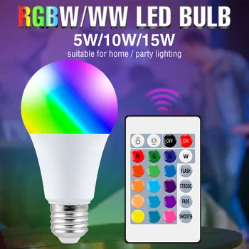 220v E27 RGB Led Лампи 5W 10W 15W RGBWW Light 110V Led Лампада Замяна Цветна RGBW Led Лампа С IR Дистанционно Управление
