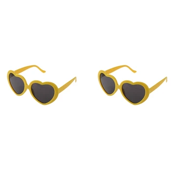 2X забавни Модни слънчеви очила под формата на годишна влюбен сърцето жълт цвят