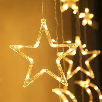 3,5 м Звезда Луната Завеса Светлина LED Водоустойчива декор Светлинна венец за Вътрешна външна спалня, кухня, Тераси на 220 с опашката с вилица на ЕС