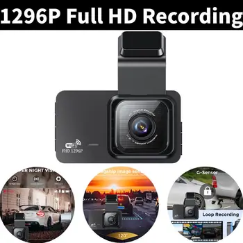 3-Инчов автомобилен видеорекордер HD 1296P с две лещи, авто данни дървар, 120-градусов широкоъгълен 24-часов паркинг монитор, Wifi аудио записи