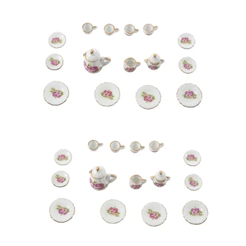 30 предмети фарфорового от чаено сервиза, миниатюрен куклена къща, китайска чаша за ястия с рози