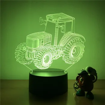 3D led лека нощ, голяма гума, фигурка на селскостопански трактори, 7 цвята, сензорен оптична илюзия, настолна лампа, модел за Декорация на дома