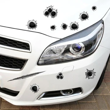 3D Стикери за Стайлинг на автомобили, Емблема, Символ, Творчески Персонализирани Етикети, Фалшиви дупки от куршуми, Изстрела от Пистолет, Забавни Стикери за автомобили Каска 1бр
