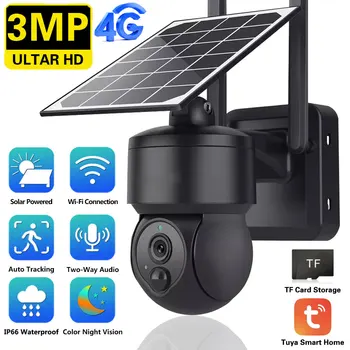 4G СИМ-карта 3MP Камера за Наблюдение, захранван С Батерии Слънчеви панели, Външна Безжична IP Камера за Видеонаблюдение PIR Motion 365 Дни В режим на изчакване