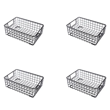 4X Креативна кошница за багаж от метална жица С дръжка, контейнер за малките неща от ковано желязо, кухненски черен