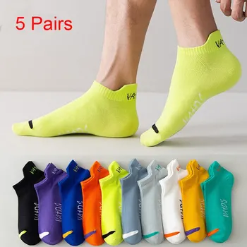 5 Двойки ярки цветни чорапи на щиколотке, мъжки дишащи улични модерни спортни дезодоранти, невидими чорапи за Бягане