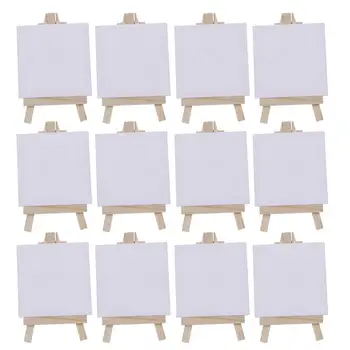 6/12 комплекти мини-растянутого платно на художника, дъски за рисуване, празни Бели дъски за рисуване, Дървена дъска за рисуване с блажна боя (бяло)