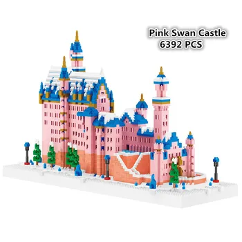 6392 бр. на Световно известната архитектура, Розов замък с лебед, направи си сам, Diamond мини-сграда, Микро-градски блокове, Тухлена сглобяване, играчки за деца, подарък
