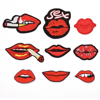 9 бр., серия Red Lips, бродирани желязо ленти за дрехи за момичета, стикер на шапка, дънки, нашивка за гладене, апликация, икона, стикер