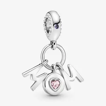 925 проба Сребърни букви за майки с висулки са Подходящи за гривна Pandora Charm за подаръци САМ Мамо Fine Jewelry