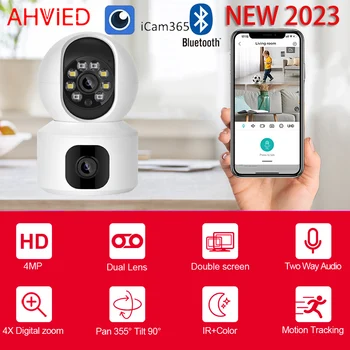 AHVIED 4-мегапикселови мини-IP-домашни безжична камера с два екрана, видеоняня, нощно виждане, мини-PTZ-система за безопасност, автоматично проследяване