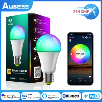 Aubess 10 W Led лампа WiFi + МОЖНО с Регулируема Яркост RGBCW Smart RGB Лампа Работи с приложение на Магията Home Поддържа Алекса Google Home