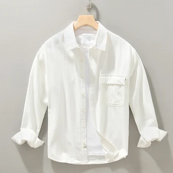 B031 Пролетни модни мъжки черно-бели основни обикновена прости ризи, бизнес ежедневни уютни блузи с дълъг ръкав, мъжки блузи