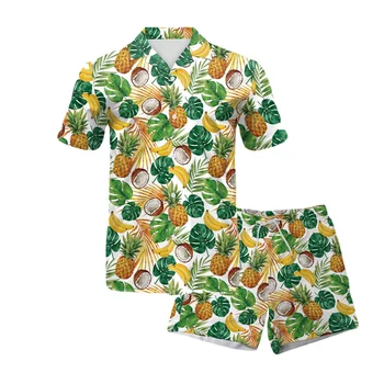B267 Нова модни дрехи за мъже с принтом плодове, стръмни плажни панталони, риза и Костюм за почивка от две части