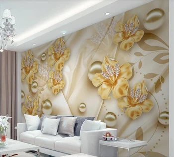 beibehang Индивидуални красиви тапети 3D стенопис HD златна мода бижута цвете красив ТЕЛЕВИЗИЯ фон стенен papel de parede