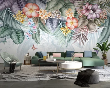 beibehang Индивидуални съвременни американски тапети с ръчно рисувани в пасторальном стил с цветя и пеперуди, хол, телевизор, диван, тапети тапети