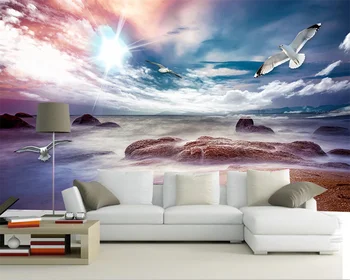 beibehang, ново модерно средиземноморско синьо небе и бели облаци на фона на детската стая във формата на чайки, хартиени тапети