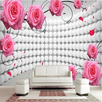 beibehang стенни рисувани по поръчка на коприната плат 3d тапети за стая 3 d топката листенца от рози за телевизор фотообои за стени 3d