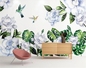 beibehang Тапети за стените, 3d papel de paredeCustom тропически растения, цветя и птици фотообои фон тапети 3d