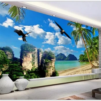 beibehang Тапети по поръчка, голям, висок блок, свежо морето, кокосова палма, орел, ТЕЛЕВИЗИЯ-на фона на стената, хол, спалня, украса на дивана