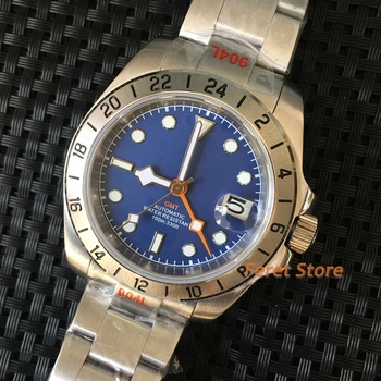 BLIGER 40 мм Синьо Черен циферблат NH34A (GMT) Автоматични Мъжки Часовник Юбилейна Гривна От Сапфир Стъкло Модни Часовници