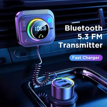 Bluetooth 5,3 FM/AUX Bluetooth Адаптер за Кола 3 порта PD & QC 3,0 FM Модулатор Bluetooth Автомобилен Предавател Зарядно Устройство, Bluetooth