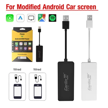 CarlinKit Кабелен Адаптер CarPlay за Автомобилен Мултимедиен Плеър с Android Dongle USB-USB връзка-Свързване на Микрофона Безопасно Шофиране