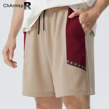 ChArmkpR 2023 Мъжки къси Панталони Летни Етнически Лента С Цветен Блок, Зашити Свободни Къси панталони на съвсем малък, Ежедневни Къси Панталони, Мъжко Облекло