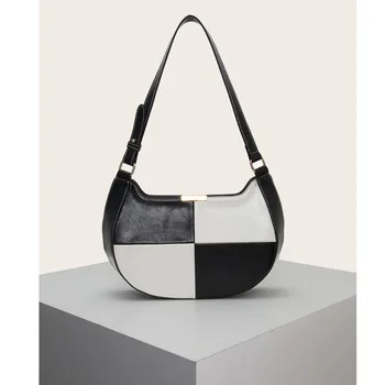 CYY Реколта чанта за подмишниците в ретро стил, е черно-бяла шахматна дъска, ръчна дамска чанта на едно рамо