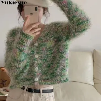 Demisezonnyj нов корейски пуловер с V-образно деколте в стил харадзюку, кратък пуловер с дъга бонбони, женски дизайн, модерен свободен топ, напреднали дизайн